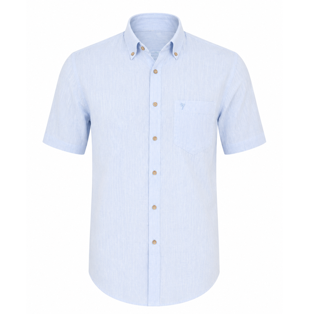 Camicia in Misto Lino con Bottoni a Contrasto