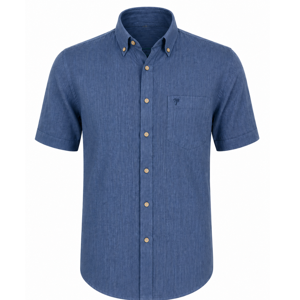 Camicia in Misto Lino con Bottoni a Contrasto