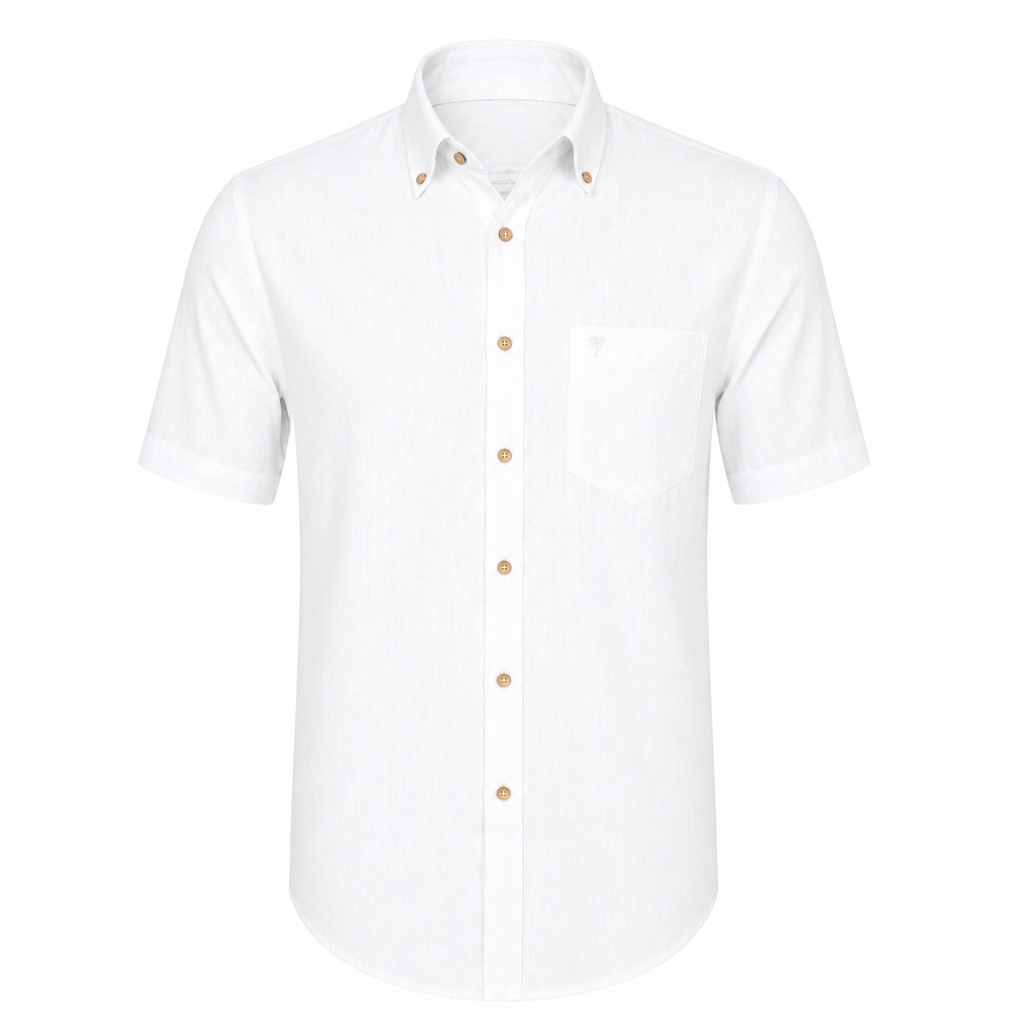 Camicia in Misto Lino con Bottoni a Contrasto