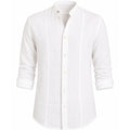 Camicia in Lino con Collo alla Coreana e Bottoni Diversi