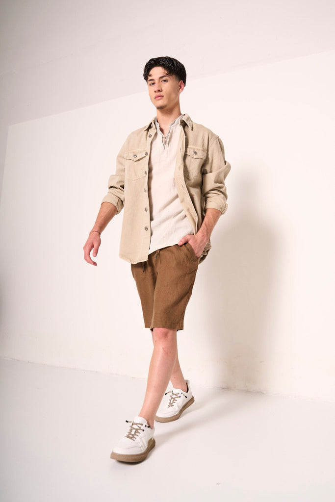 Camicia overshirt uomo in cotone beige sabbia