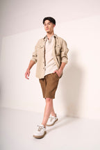 Camicia Overshirt Uomo in Cotone Beige Sabbia