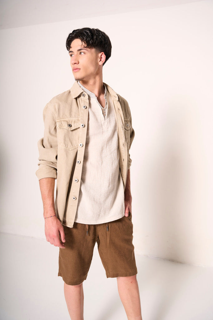 Camicia Overshirt Uomo in Cotone Beige Sabbia