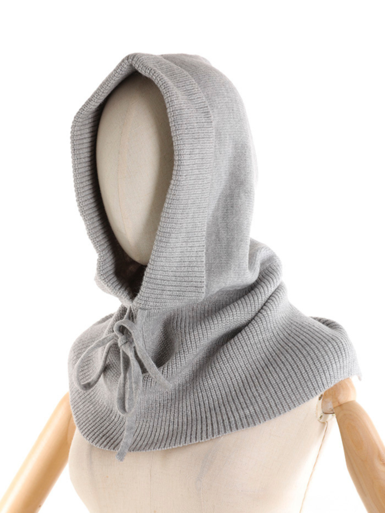Balaclava da donna in maglia a coste con risvolto e coulisse