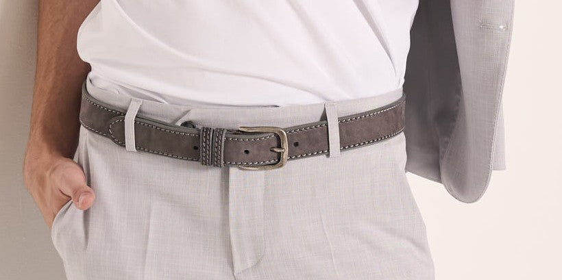 Cintura intrecciata uomo in pelle scamosciata grigio