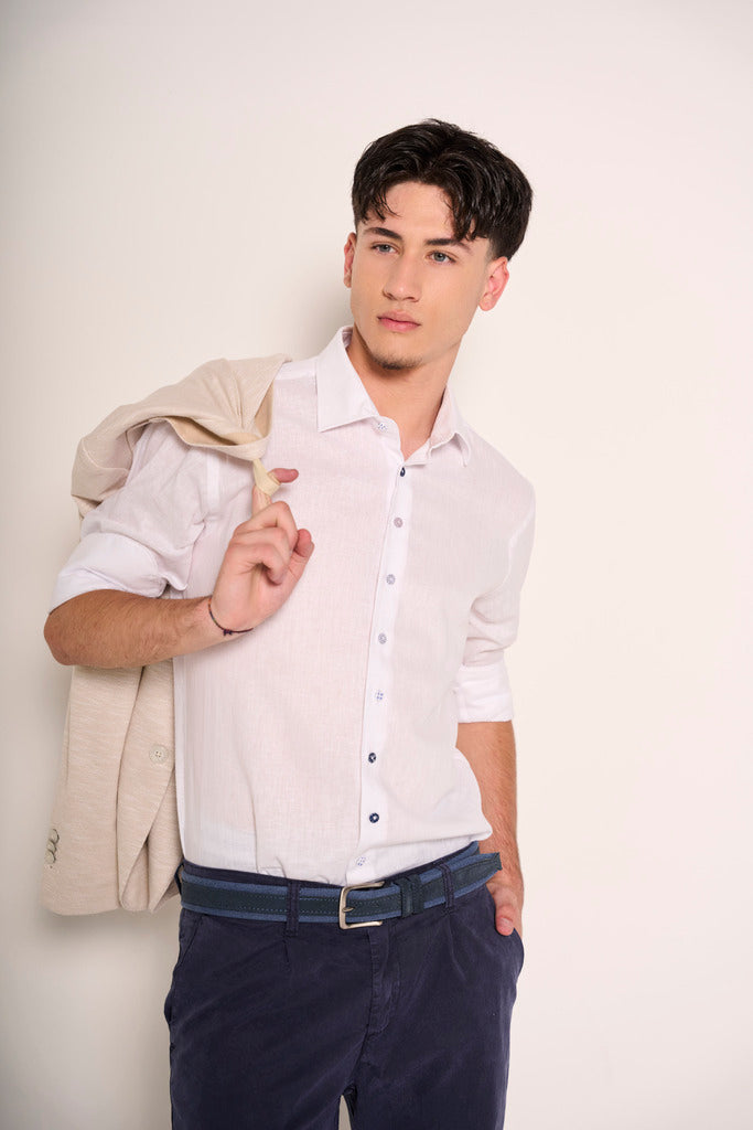 Cintura uomo intrecciata blu con dettagli in pelle