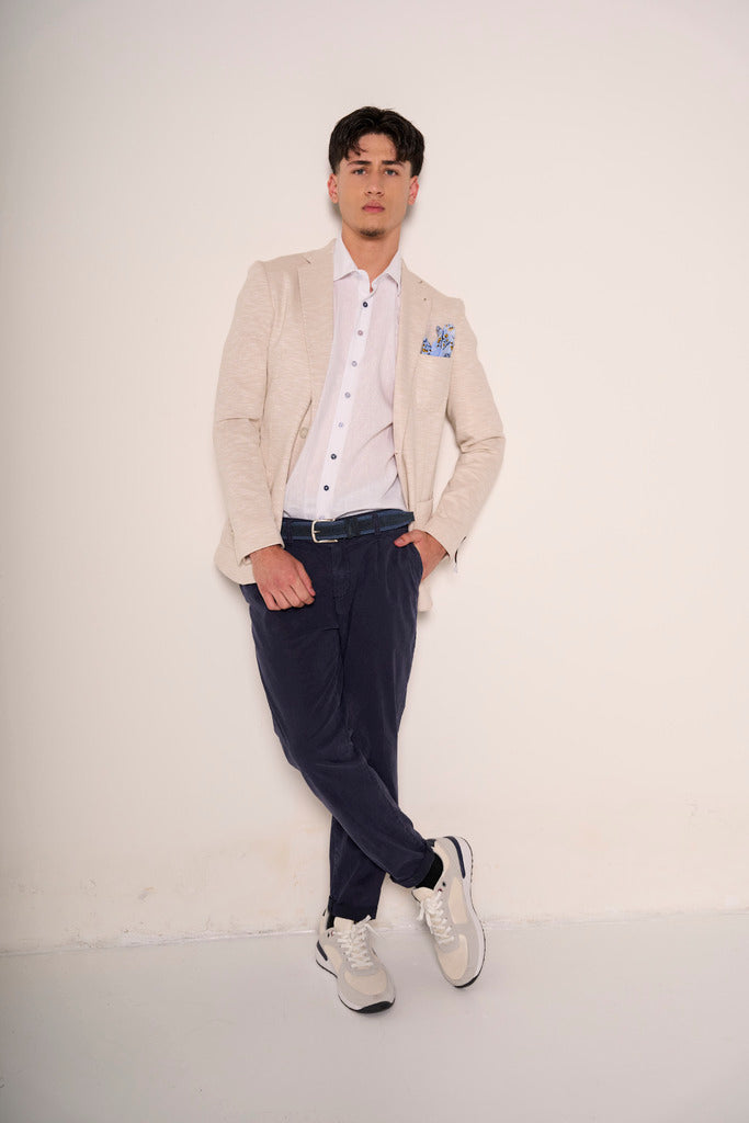 Cintura uomo intrecciata blu con dettagli in pelle