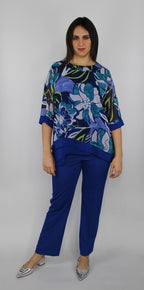 Completo elegante fantasia floreale con pantalone blu royal