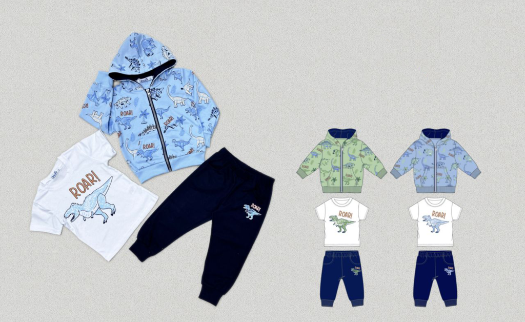 Completino da bambino 3 pezzi dinosauro