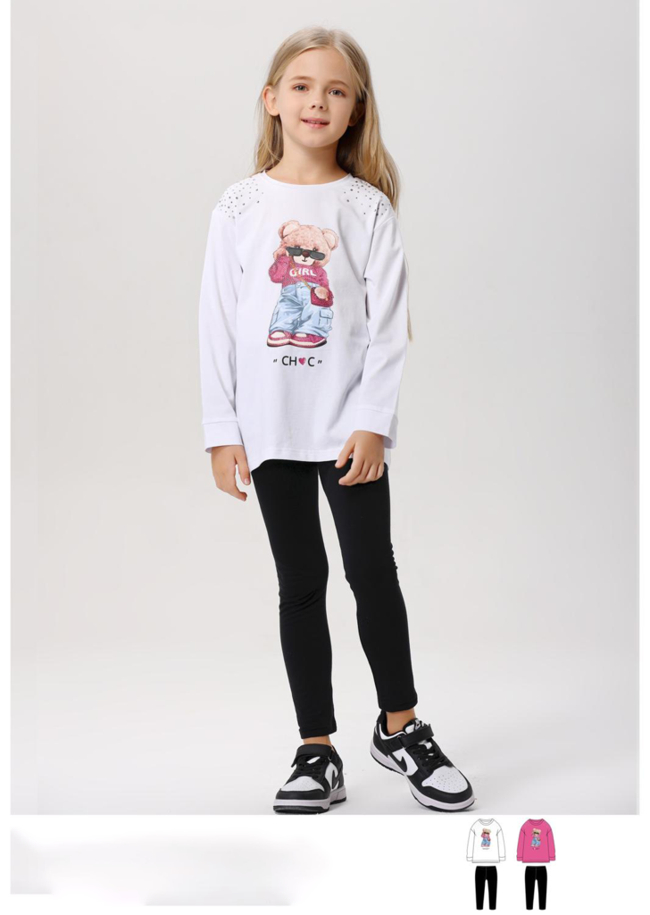 Completo 2 pezzi da bambina con stampa frontale