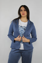 Blazer donna blu polvere in tessuto fluido