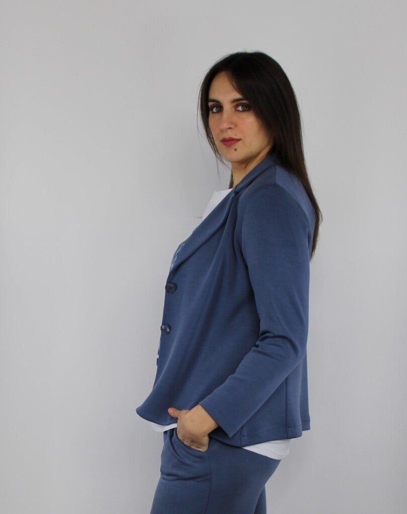 Blazer donna blu polvere in tessuto fluido