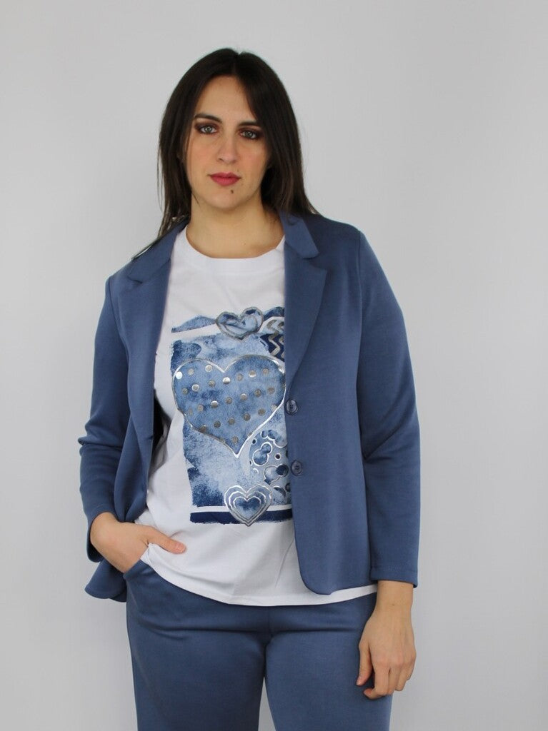 Blazer donna blu polvere in tessuto fluido