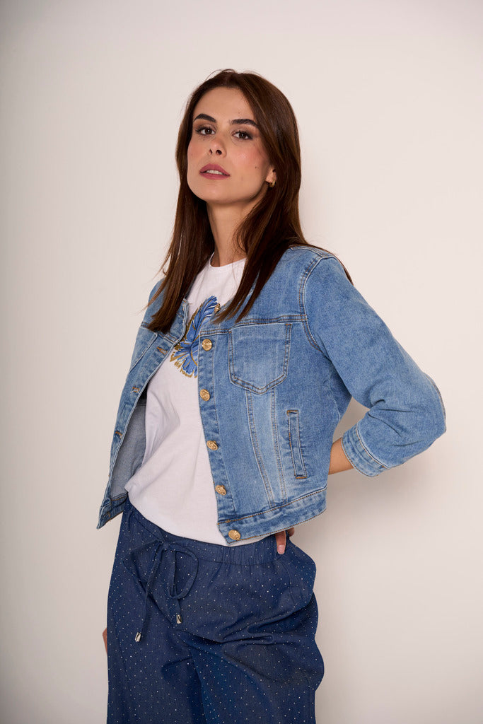 Giacchetta in denim con collo alla coreana