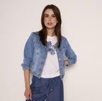 Giacchetta in denim con collo alla coreana