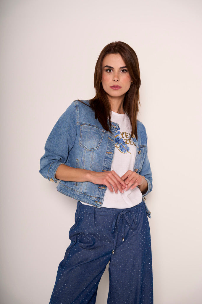 Giacchetta in denim con collo alla coreana