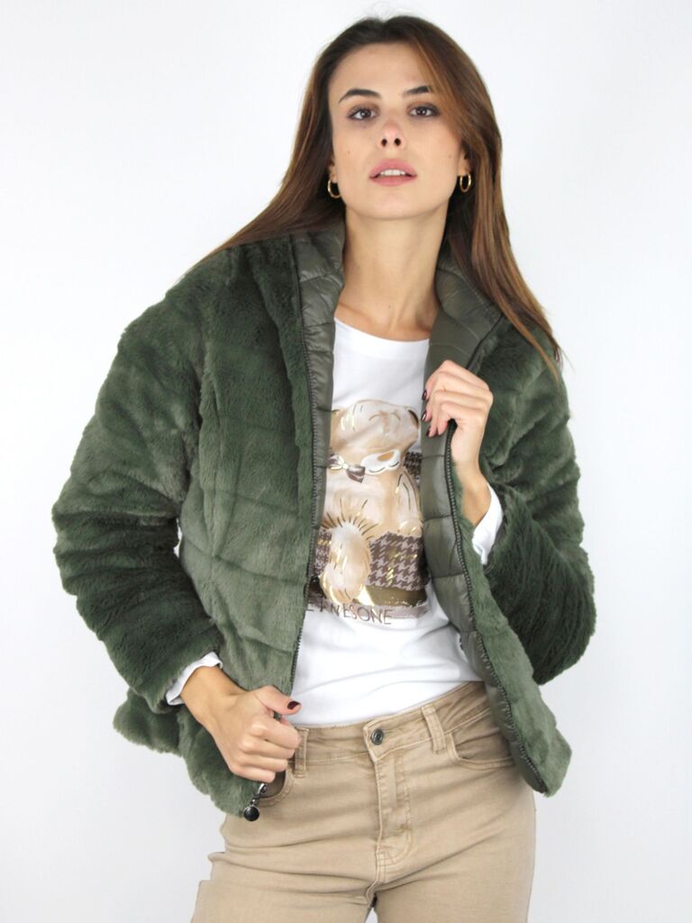 Giubbotto reversibile in pelliccia e nylon imbottito