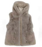 Gilet in ecopelliccia con cappuccio e zip