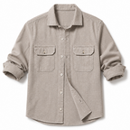 Overshirt uomo in lino sabbia con tasche