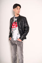 Giacca chiodo in ecopelle nera uomo