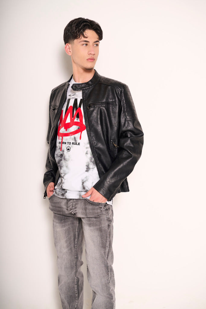 Giacca chiodo in ecopelle nera uomo