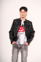 Giacca chiodo in ecopelle nera uomo