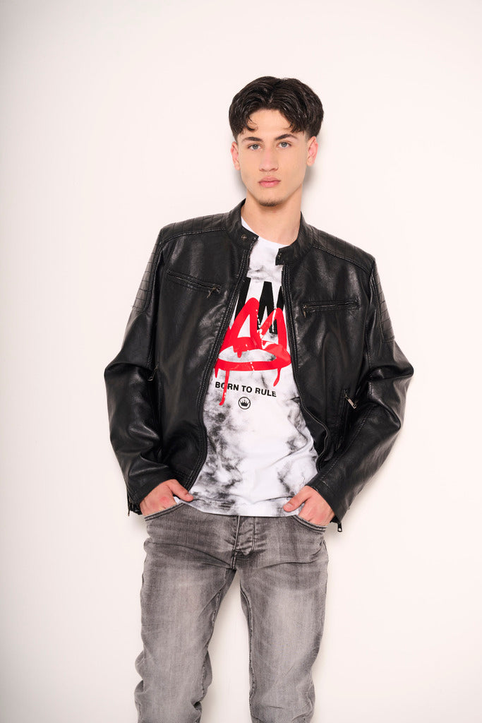 Giacca chiodo in ecopelle nera uomo