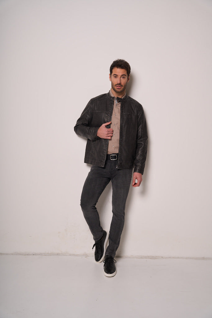 Giubbotto Uomo in Ecopelle Stile Biker
