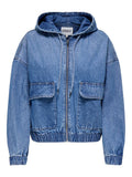 Giubbino donna in denim con cappuccio