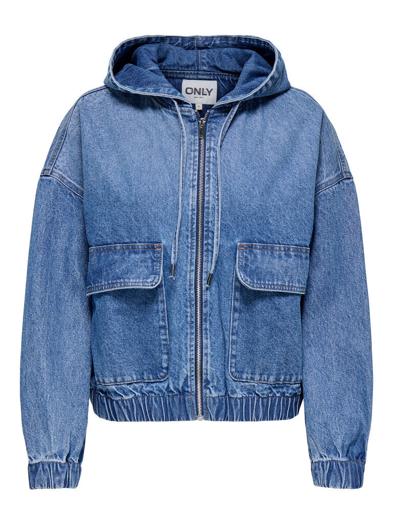 Giubbino donna in denim con cappuccio