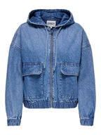 Giubbino donna in denim con cappuccio