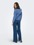 Giubbino donna in denim con cappuccio