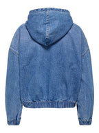 Giubbino donna in denim con cappuccio