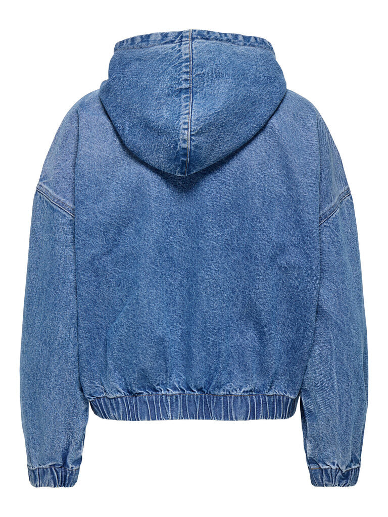Giubbino donna in denim con cappuccio