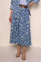 Gonna floreale in denim