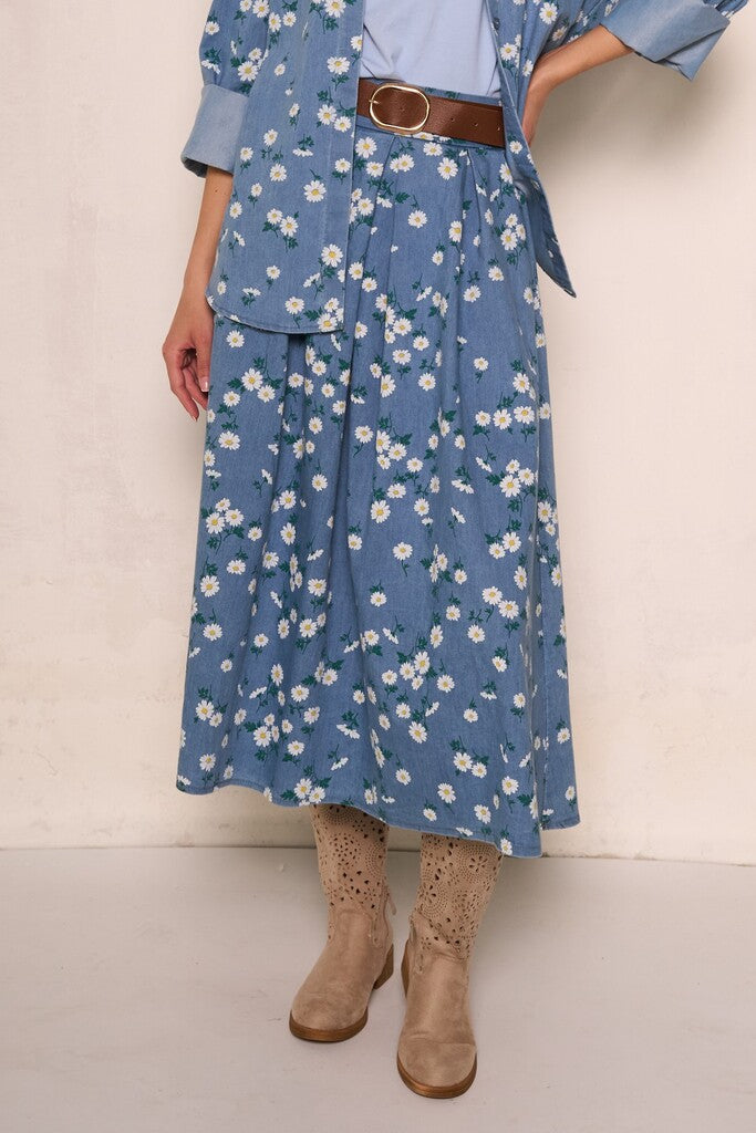 Gonna floreale in denim