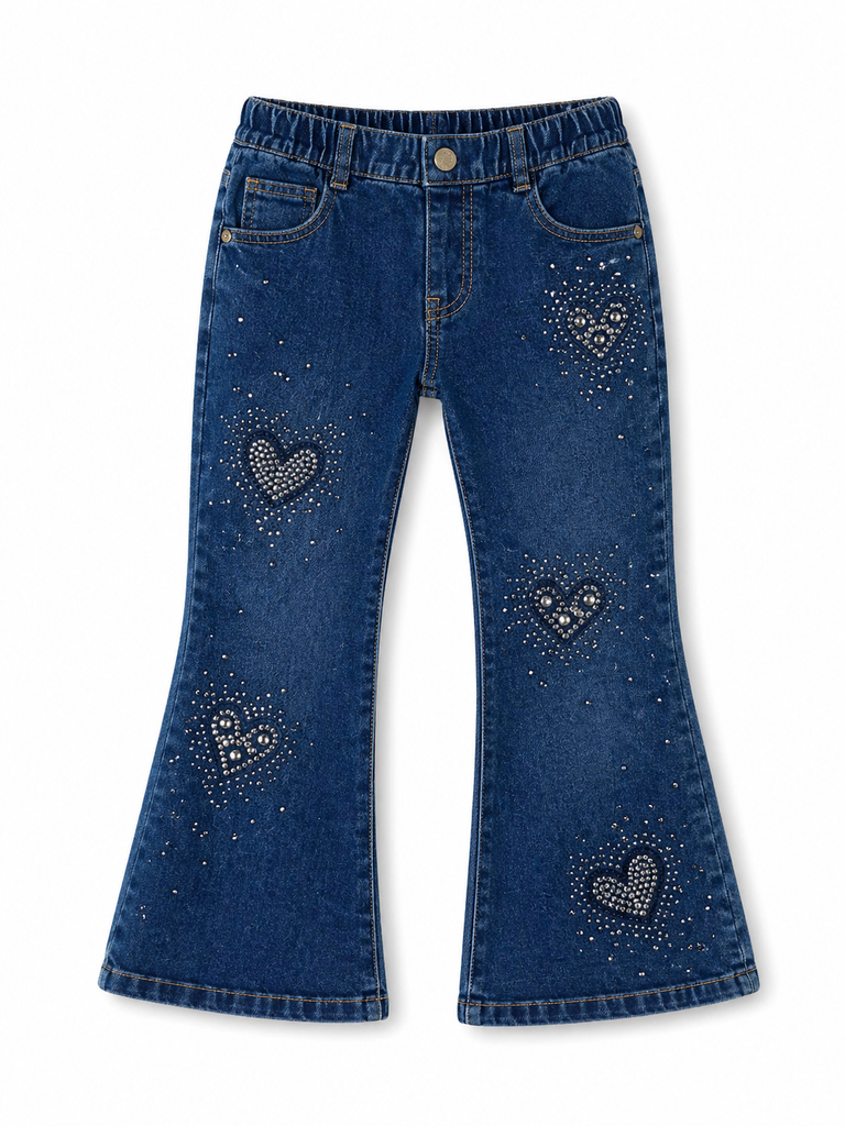 Jeans bambina con decorazione cuori
