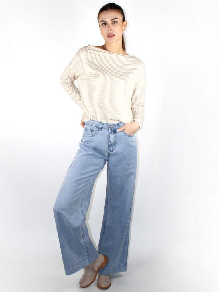 Jeans a palazzo con risvolto cucito