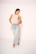 Jeans a gamba larga in denim chiaro