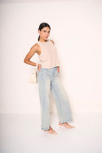 Jeans a gamba larga in denim chiaro