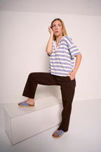 Pantaloni dritti in cotone marrone cioccolato
