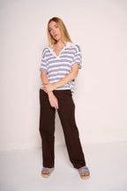 Pantaloni dritti in cotone marrone cioccolato