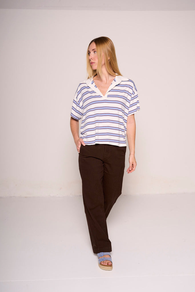 Pantaloni dritti in cotone marrone cioccolato