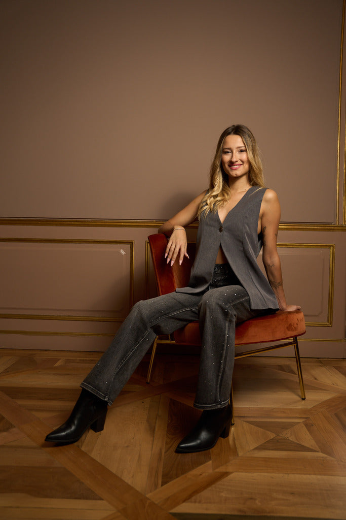 Pantalone in denim con strass