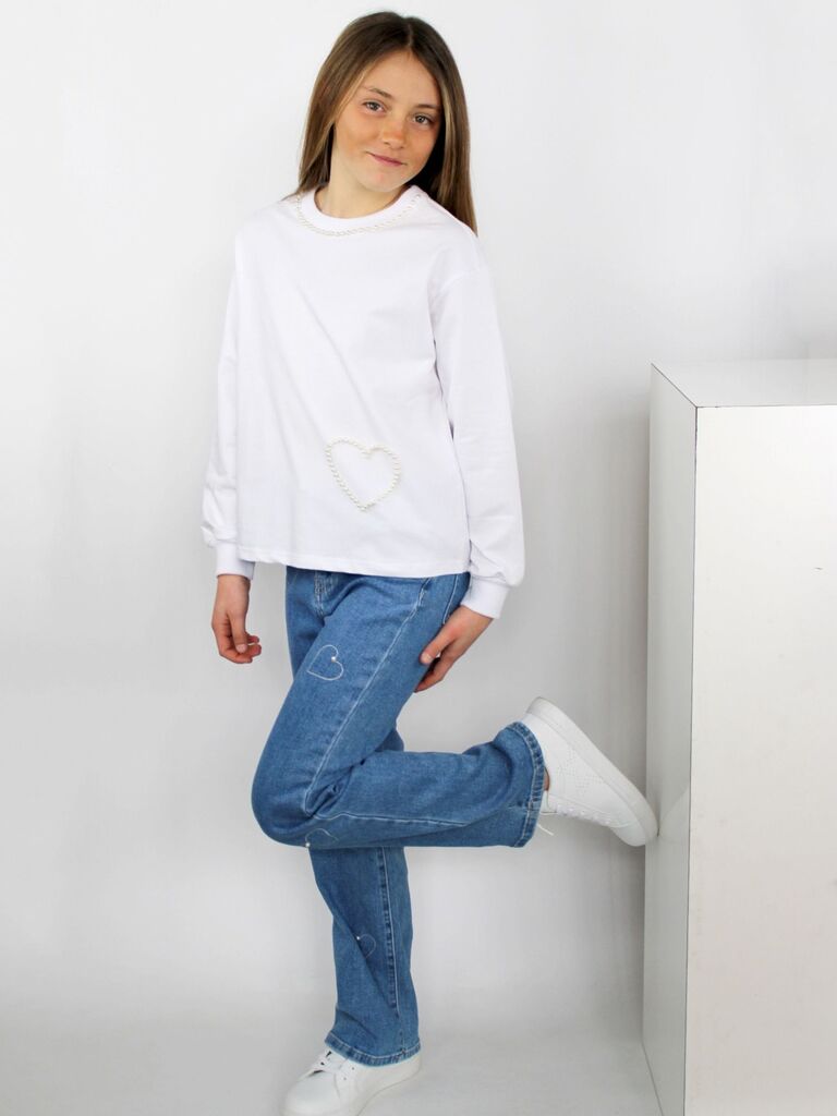 Jeans con cuori e perlina