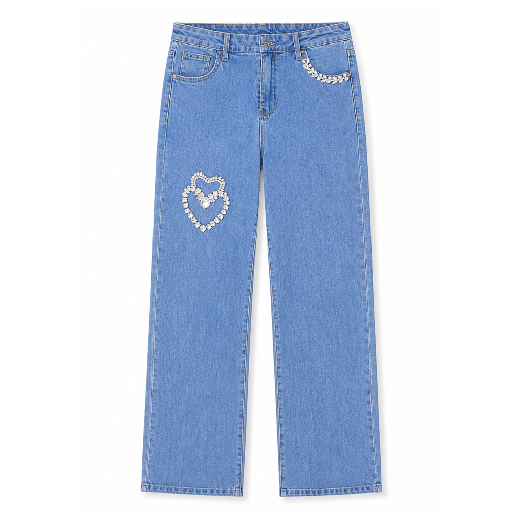 Jeans con cuore strass