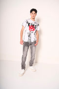 Jeans slim fit grigio effetto delavé