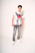 Jeans slim fit grigio effetto delavé
