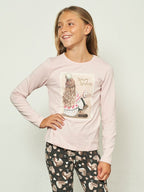 Maglia con stampa e pon pon