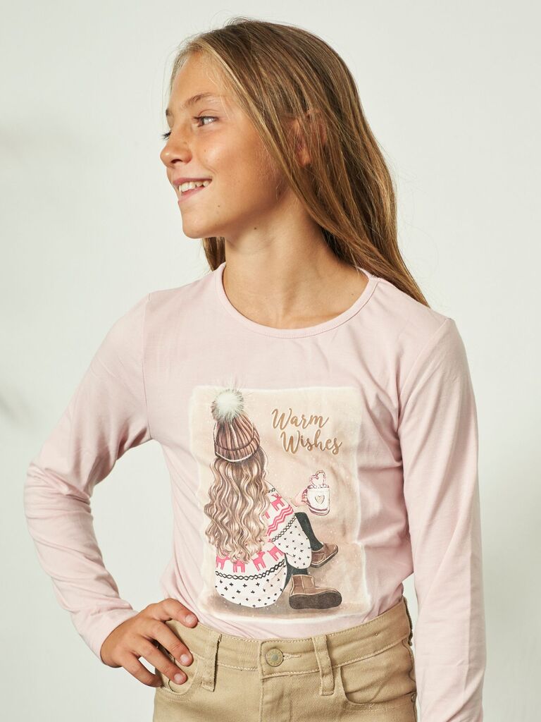 Maglia con stampa e pon pon